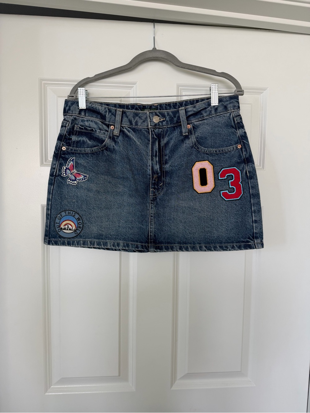 wild fable Dark Blue Denim Mini Skirt with Patch Details